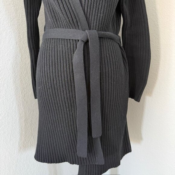 VINTAGE Y2K Black Ribbed Hooded Duster Cardigan Sweater Small - Picture 9 of 11